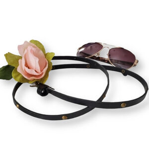 Faux Leather Belt Black Gold Stud Sz S/M